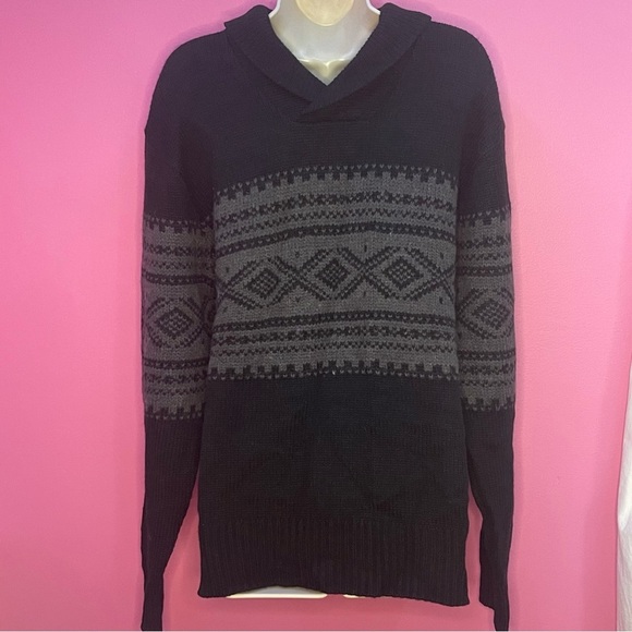 Men’s Chunky Knit Patterned Sweater - Wool Blend - Size Large - Picture 2 of 9